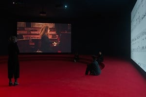 Angelica Mesiti, 'ASSEMBLY' (2019). Three-channel video installation in architectural amphitheatre. HD video projections, colour, six-channel mono sound, 25 mins. Dimensions variable. Commissioned by the Australia Council for the Arts on the occasion of the 58th International Art Exhibition–La Biennale di Venezia. Exhibition view: 'Angelica Mesiti ASSEMBLY', Pavilion of Australia, Giardini, The 58th International Art Exhibition – la Biennale di Venezia 'May You Live in Interesting Times' (11 May–24 November 2019). Courtesy the artist and Anna Schwartz Gallery, Australia and Galerie Allen, Paris. Photo: Josh Raymond. 